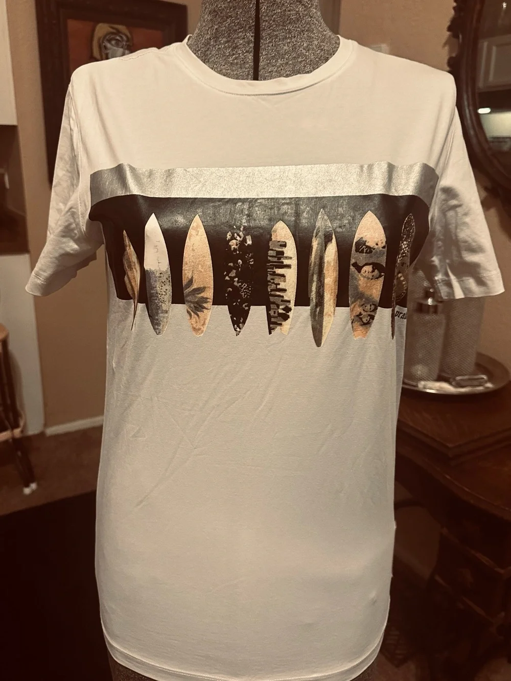 Prada White Graphic Surfboard Crew Neck T-Shirt